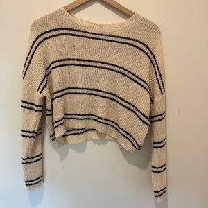Cream Striped Women's Cropped Sweater